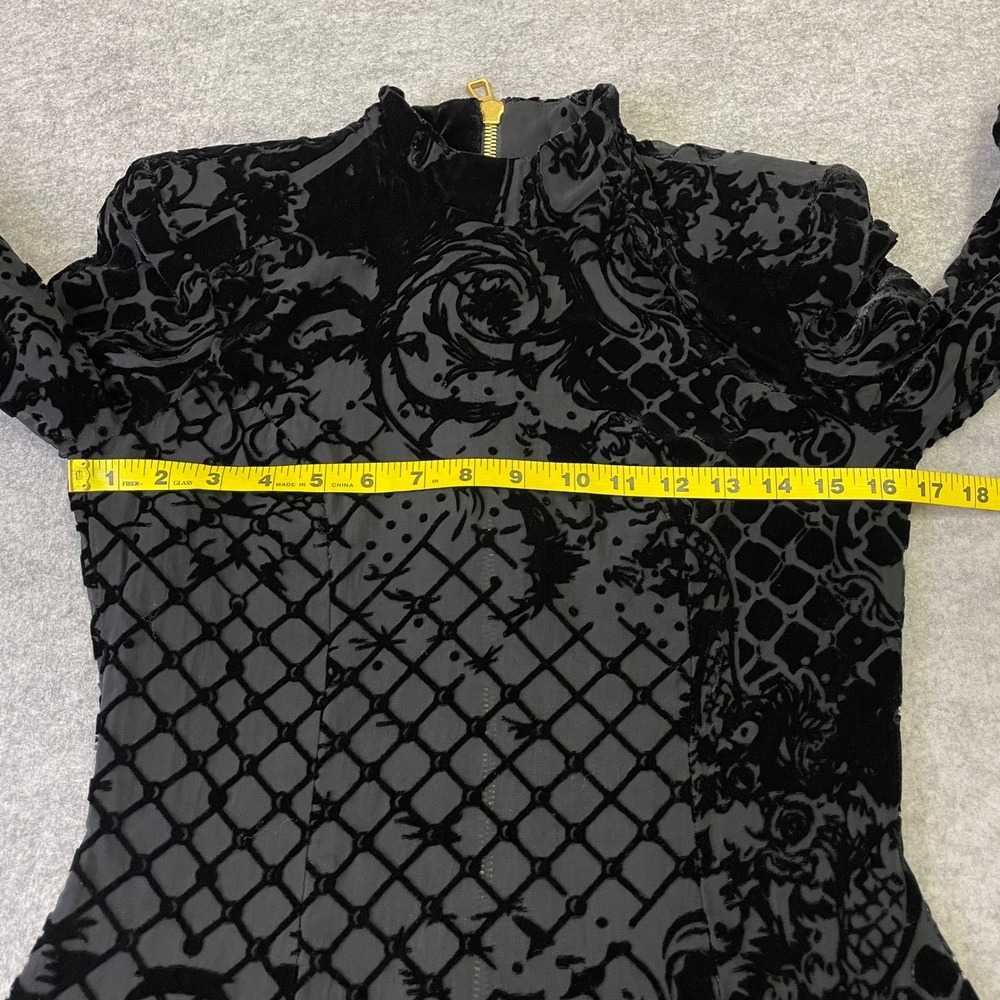 Balmain x HM 2015 Black Silk Burnout Velvet Mock Neck Top Gold Zip Size 8 - Picture 14 of 16
